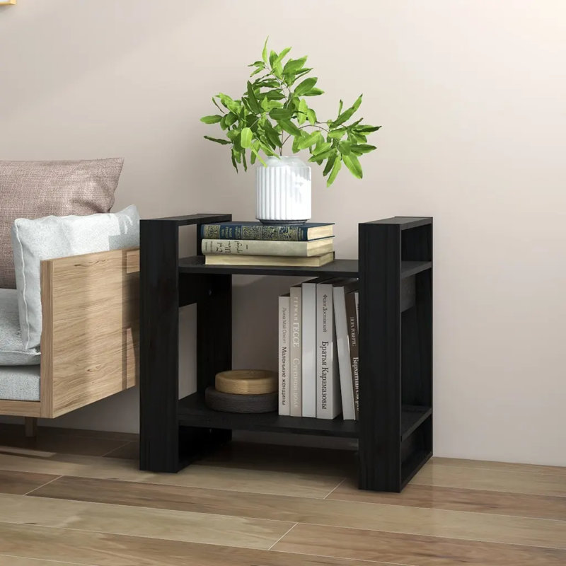 Irek Book Cabinet/Room Divider Solid Wood, 57cm H x 60cm W x 35cm D, Black