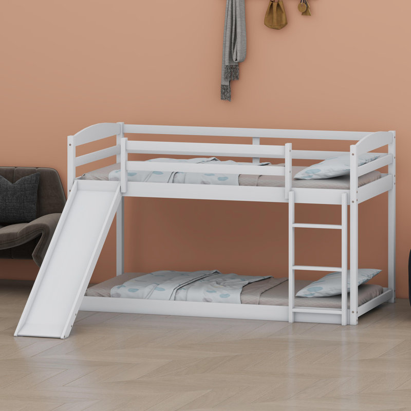 Lit superposé avec glissière amovible et échelle facile à monter, Blanc
