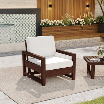 Solid Wood Teak Outdoor Chair With Cushion And Arms