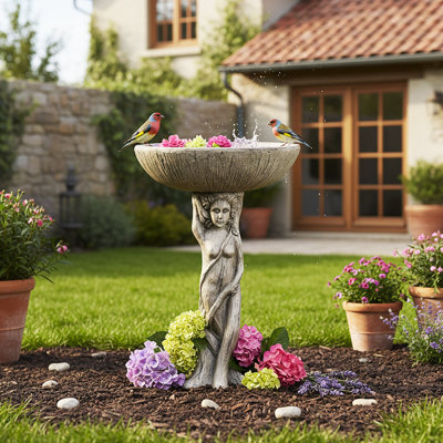 Élégant bain d'oiseaux de 25 po pour l'extérieur, bain d'oiseaux en béton sur piédestal, bol d'eau décoratif pour la cour de jardin
