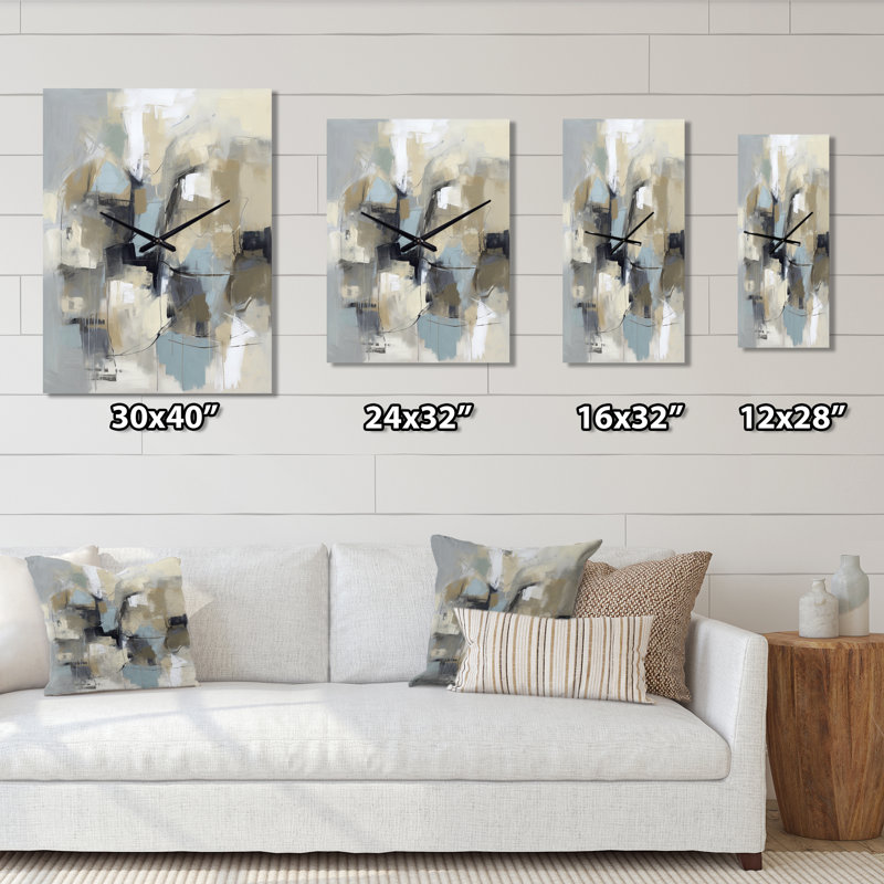 Jalayha - Peinture abstraite très grandes horloges murales, H 32 po x l 24 po x P 1 po