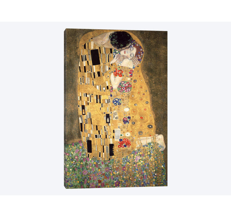 « der kuss » par gustav klimt,, impression sur toile tendue, H 40 po x l 26 po x P 1,5 po, Toile tendue, Pas de tapis