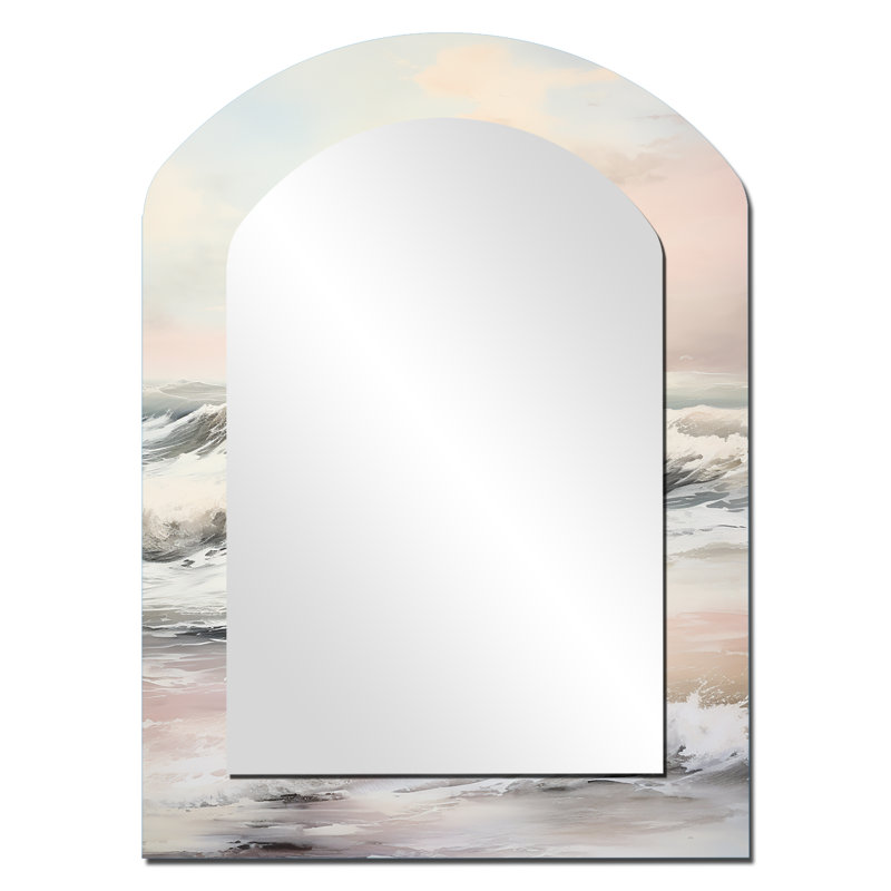 Beige Pink Minimalism Tranquil Whispers I - Minimalism Unique Shape Unique Mirror, Beige Freeform Large Wall Mirror, Printed Metal Art