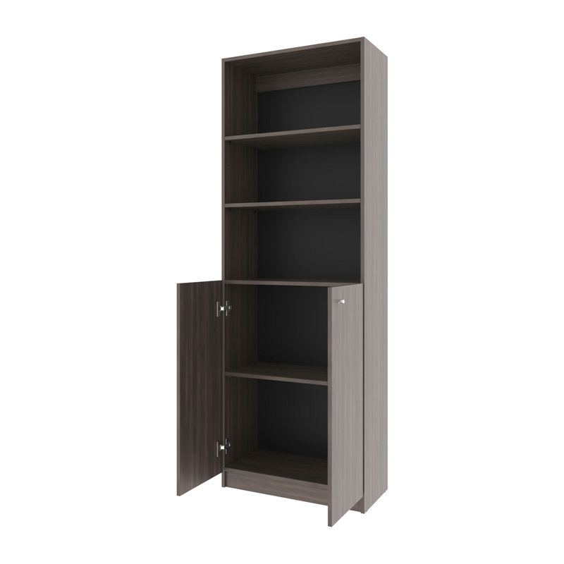 Stained Walnut Bookcase With Open Storage And 2 Doors, Walnut