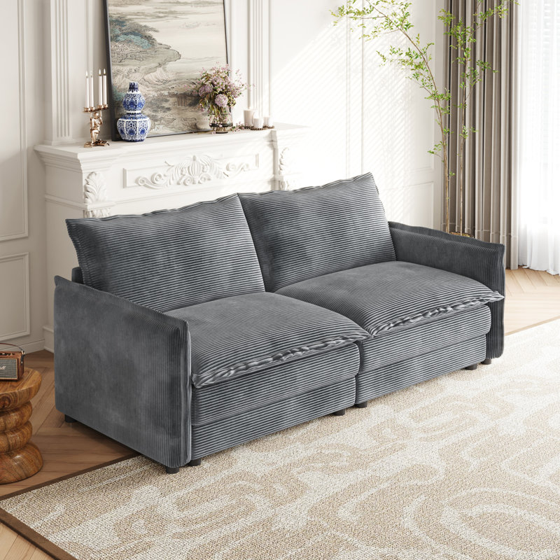 Living Velours côtelé - Tissu de rembourrage éponge gris 2 pièces