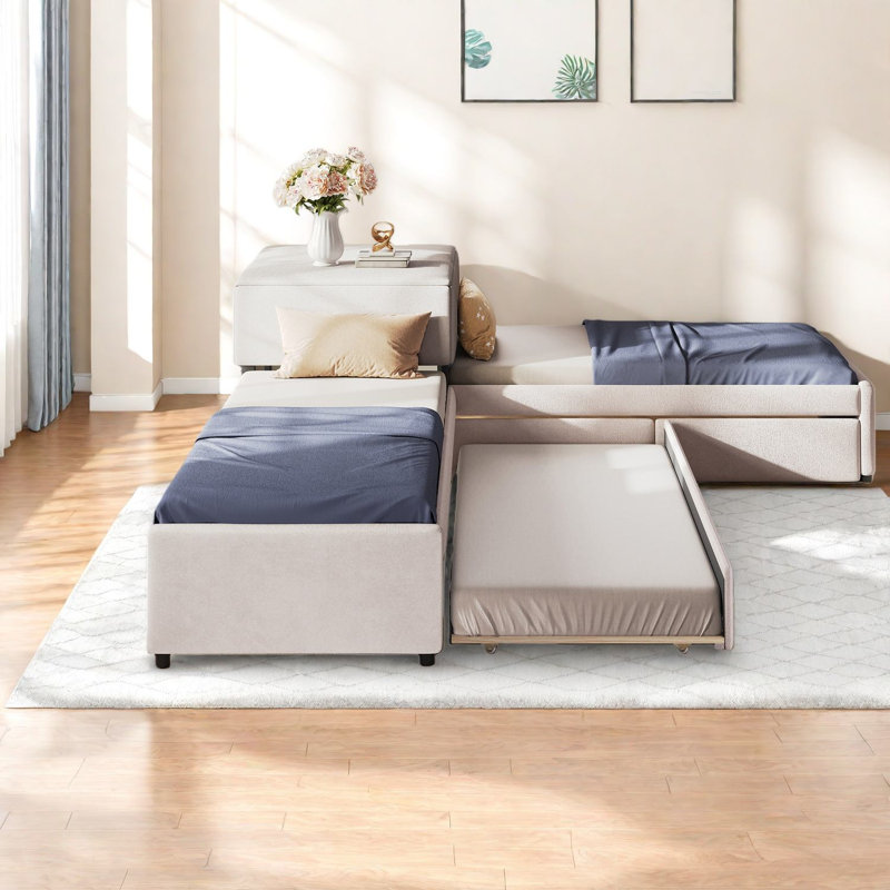Économiseur d'espace 3 en 1 lits, bois MDF simple tapissier, maison familiale moderne