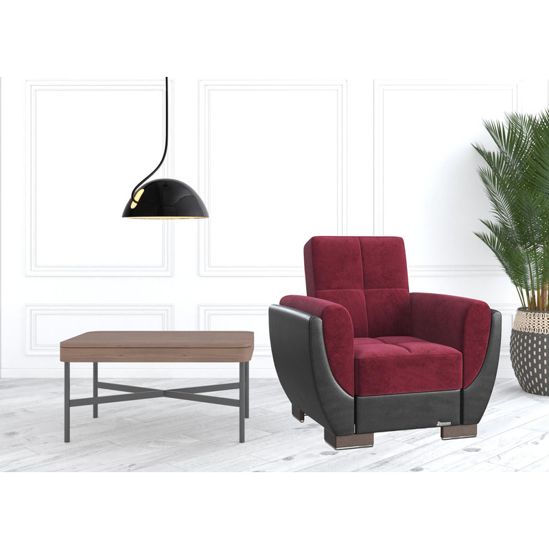 Jaliah Fabric Upholstered Convertible 3-in-1 Sleeper Arm Chair With Storage, Red Microfiber