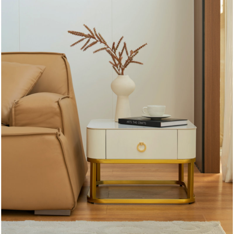 Table gigogne en marbre moderne, ensemble de 2 tables de bout pour salon, tables d'appoint empilables, Doré