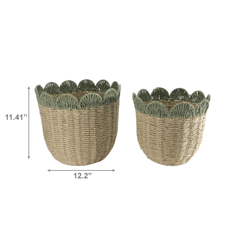 Haight 2Pc Alinea Rattan Basket W/ Scallop Edge Green/Natural