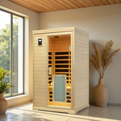 Panneaux chauffants KISRAIS pour sauna à infrarouges à 360 ° avec 1 lumière DEL, 2 lampes de chromothérapie et haut-parleurs Bluetooth | Sauna personnel à chaleur sèche d'intérieur pour la maison et la salle de sport - fabriqué à partir de pruche du Canada