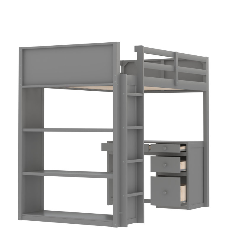 Kids Twin Loft Bed, Gray