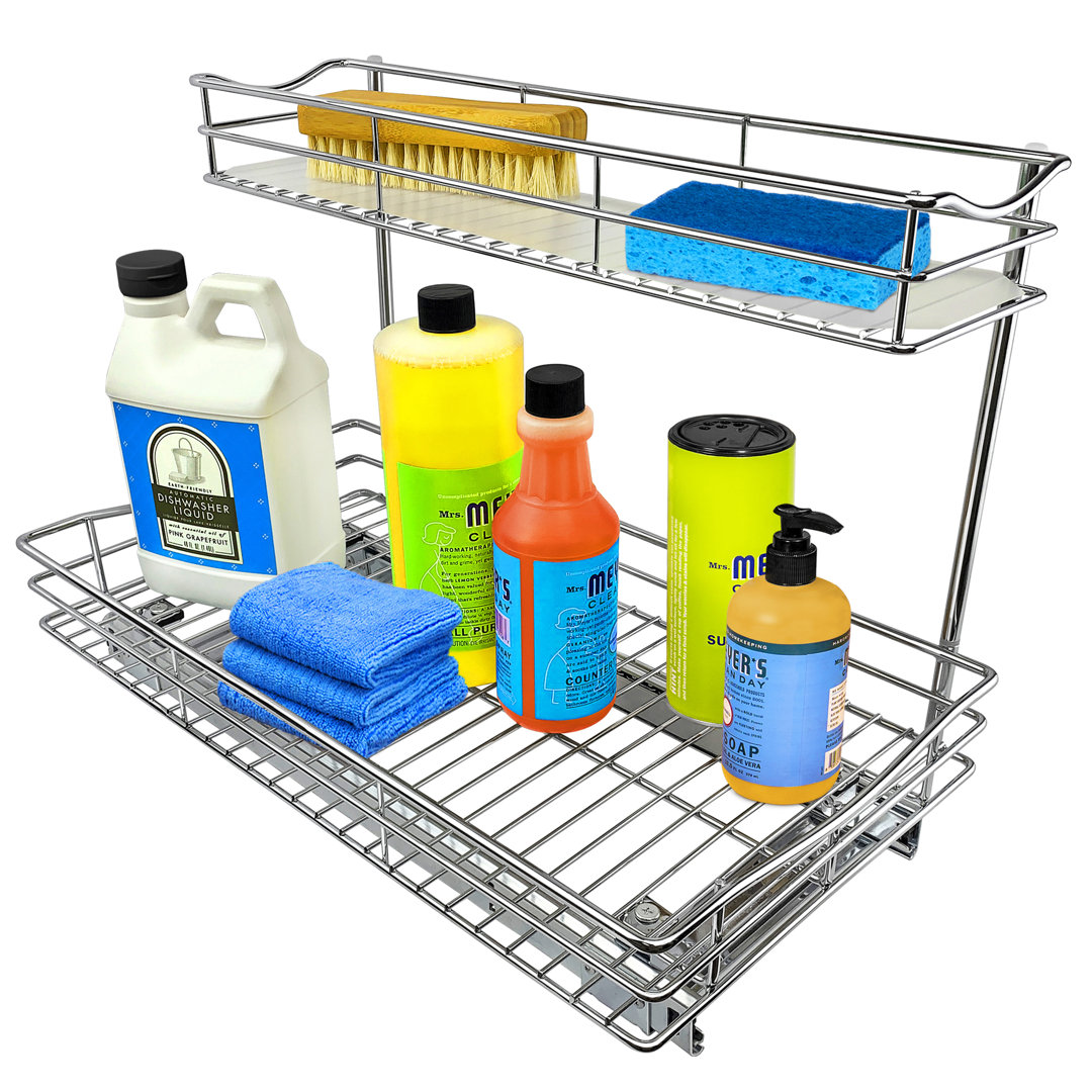 LYNK PROFESSIONAL Pull Out Under Sink Kitchen Cabinet Organizer - 11.5 in. Drawer - Sliding Shelf Organizer for Cabinets and Undersink Storage Shelves - Chrome LYNK PROFESSIONAL