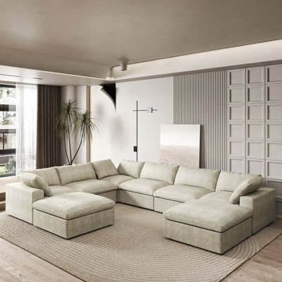 Kenda 8 - Piece Upholstered Linen Slipcovered Sectional