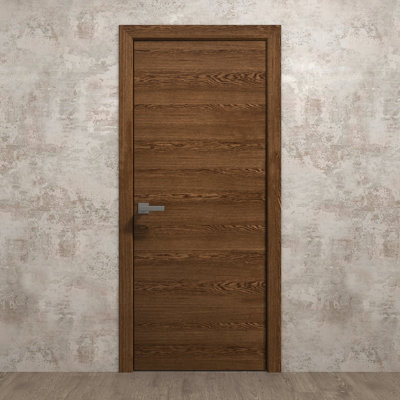 Porte intérieure française pleine 18 x 80 pouces Ego 5000 Chêne Cognac Panneau simple Cadre Poignée Salle de bain Chambre Portes modernes