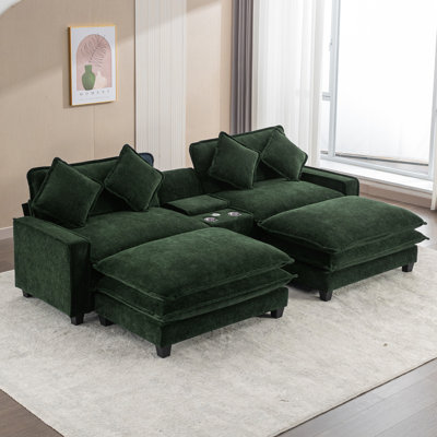 Canapé modulaire en chenille de 111 po avec deux repose-pieds amovibles en chenille