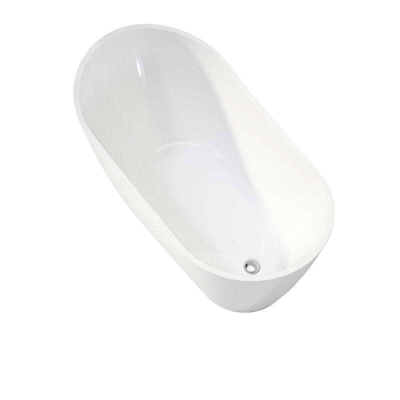 White Acrylic Stand Alone Oval - Shape High Back Soaker Bathtub  5932 Inch , Non Slip Design With Stain , No Drains Included And Scratch Proof Surface, Easy Maintenance,