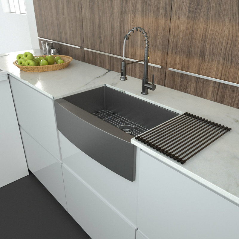 Farmhouse Kitchen Sink Gunmetal Black Stainless Steel Kitchen Sink Apron Front Sink, 10" H x 36" L x 21" W