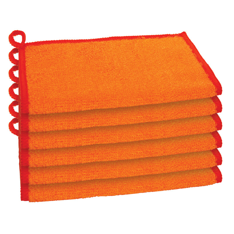 Set of 6 Kitchen Cloths Solid, Orange/Red