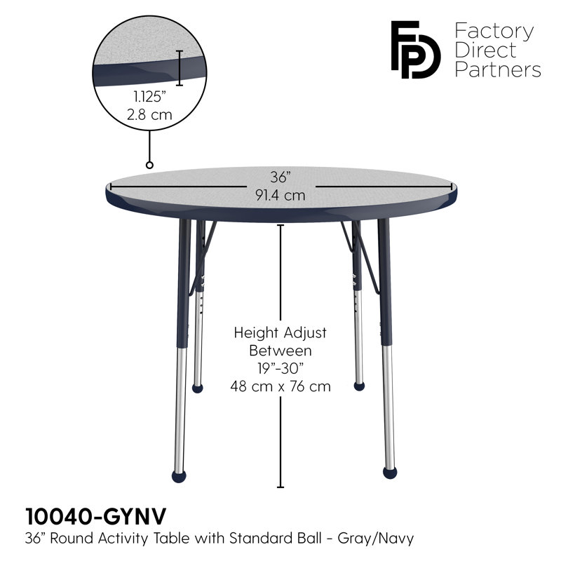 Table ronde à hauteur réglable, 36", Gris / bleu marine, Standard Ball Glide