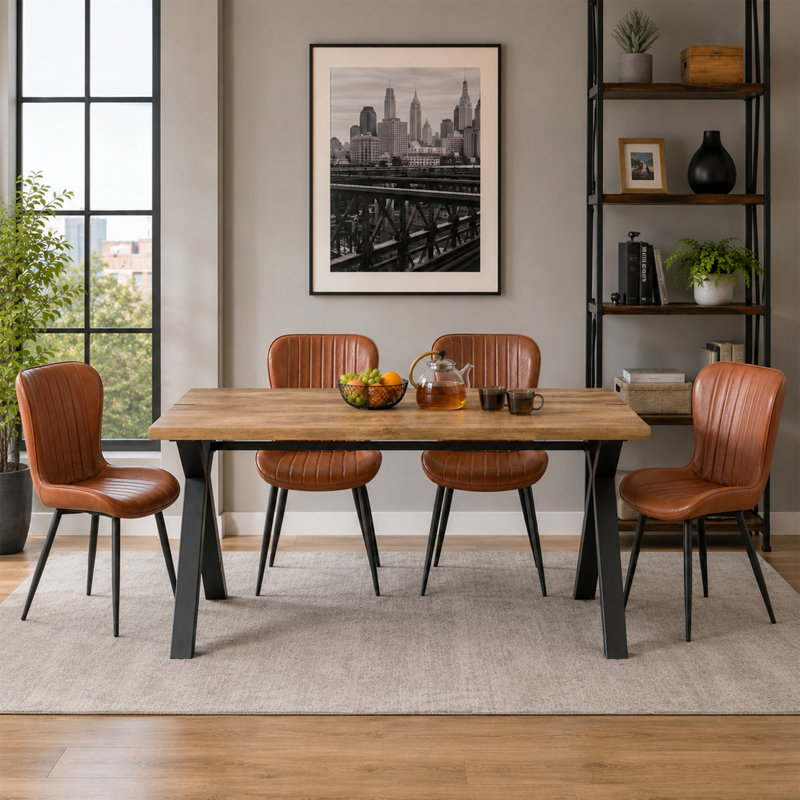 Ensemble de table et chaises de salle à manger modernes de 160 cm pour 4 personnes, table de cuisine rectangulaire en bois veiné avec chaises rembourrées en PU