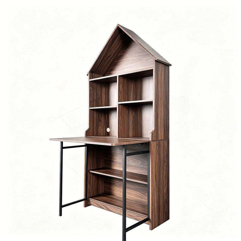Bureau convertible escamotable avec étagères de rangement, table de bricolage et coiffeuse pliable