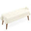 Banc de salon moderne, fabriqué en tissu bouclé, avec coussin moelleux, accoudoirs géométriques irréguliers et pieds en bois de caoutchouc, convient aux salons, aux chambres et aux entrées-127997848