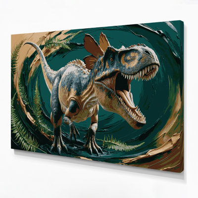 Dinosaur Dilophosaurus Green Canvas Wall Art
