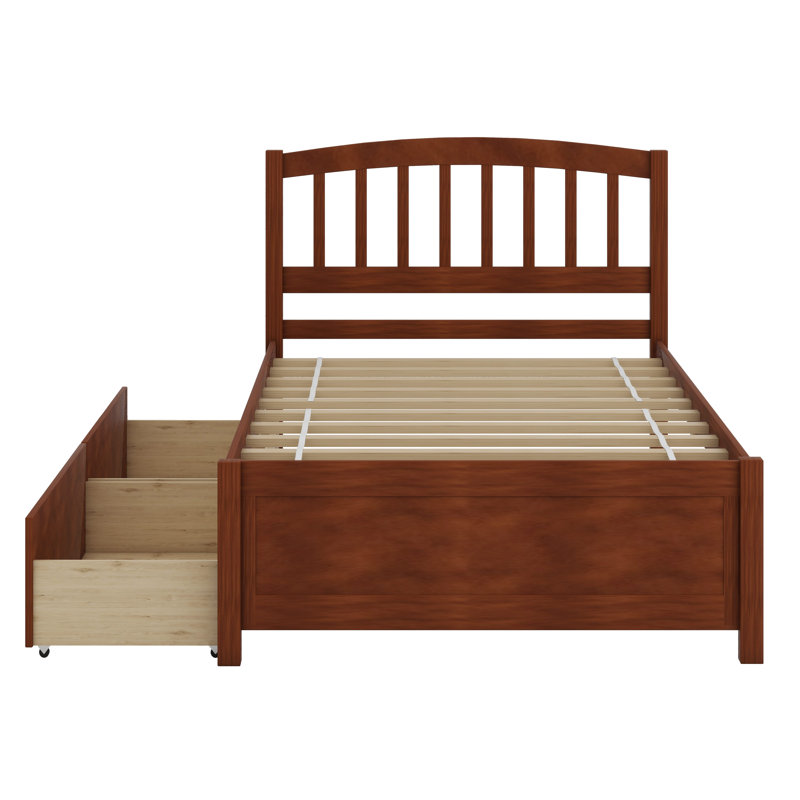 Base de lit plateforme avec tiroirs en bois, Noyer