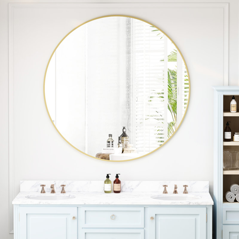 Miroir doré de 42 po, cadre mural en métal pour décoration de salle de bain, miroir de chambre à coucher, salon,, Doré