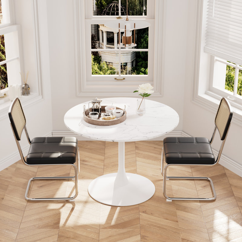 Modern 31.5'' Small Round Dining Table Set for 2, Black, White