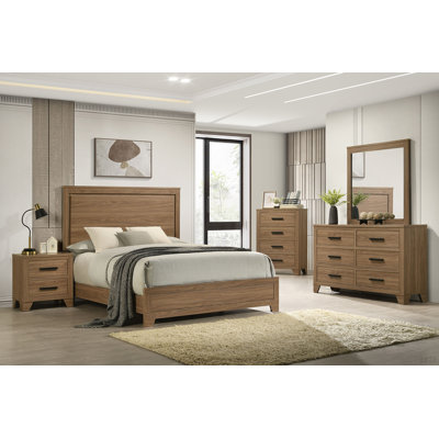 1Pc Six Drawers Dresser Black Bar Pulls Transitional Style Bedroom Metal Center Glide