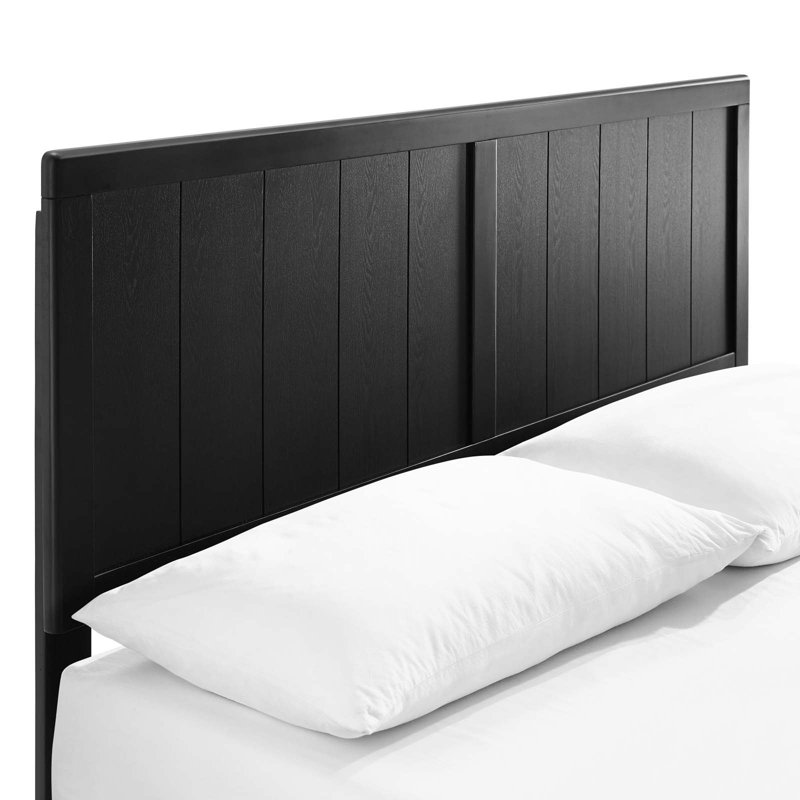 Alana Wood Platform Bed with Angular Frame, Black, Full/Double
