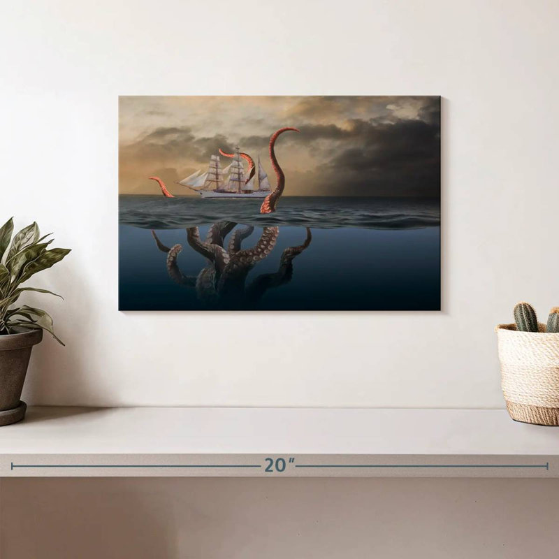 Octopus géant Kelan attaquant un navire, H 8 po x l 12 po