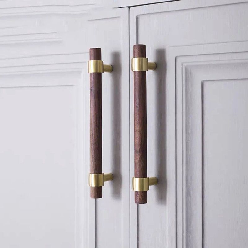 Wood And Brass Bar Pull, 8 13/16"