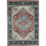 Hand-Knotted High-Quality Rust and Blue Area Rug