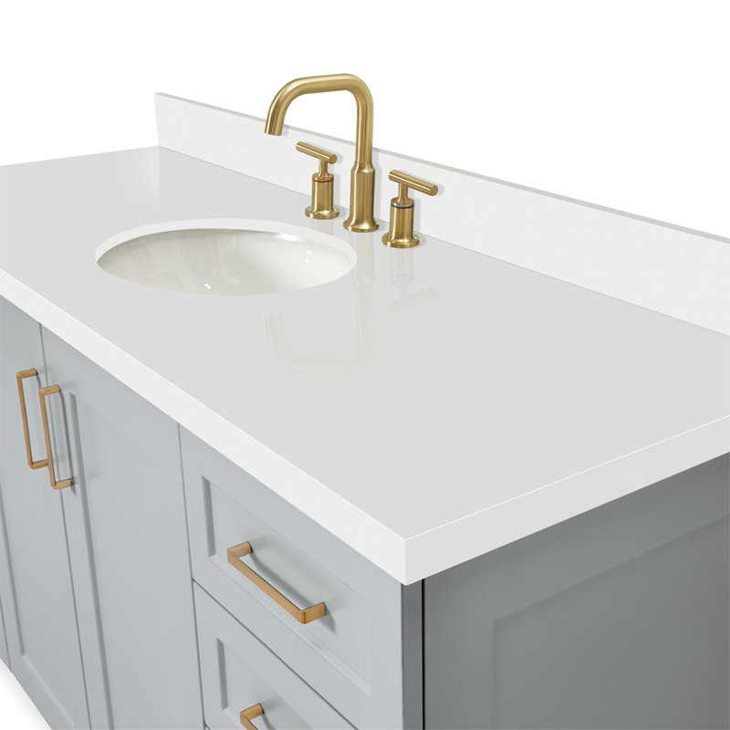 61 IN.  Single Bathroom Vanity, Gray, Oval, White Quartz