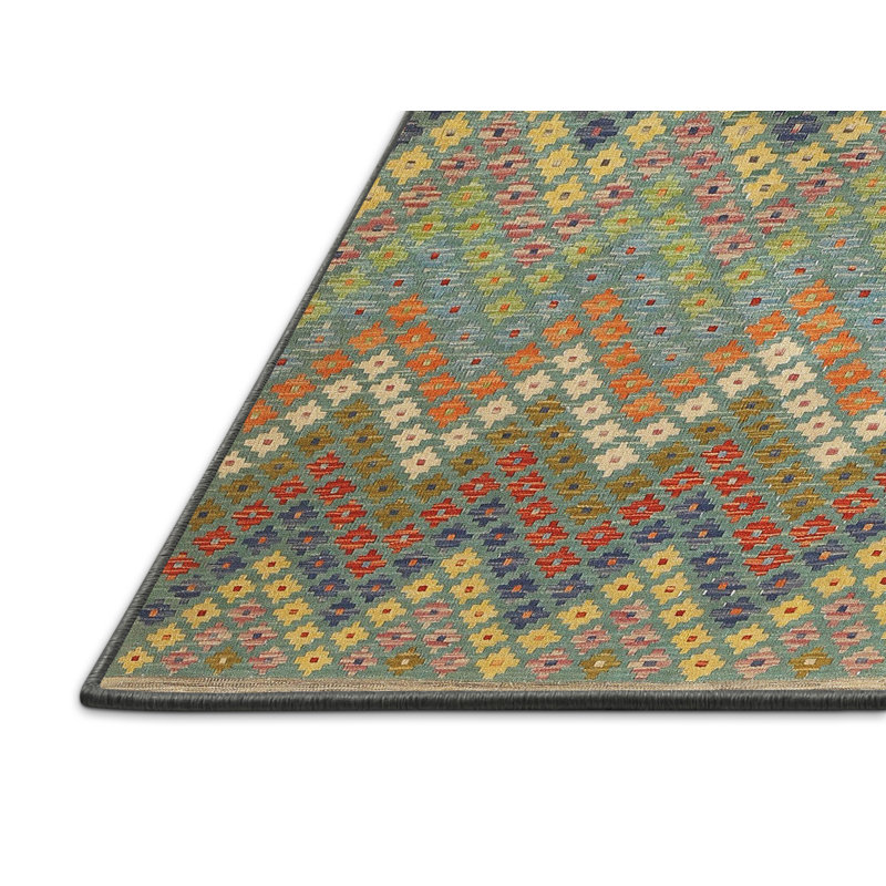 Tapis contemporain rouge / orange / bleu, Rectangle 6 pi 0 po x 9 pi 0 po