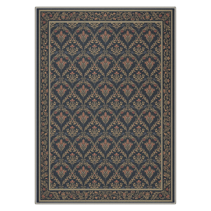 Floriana Floral Machine Washable Navy Indoor Area Rug With Non-Slip Backing, Rectangle 8' x 10'