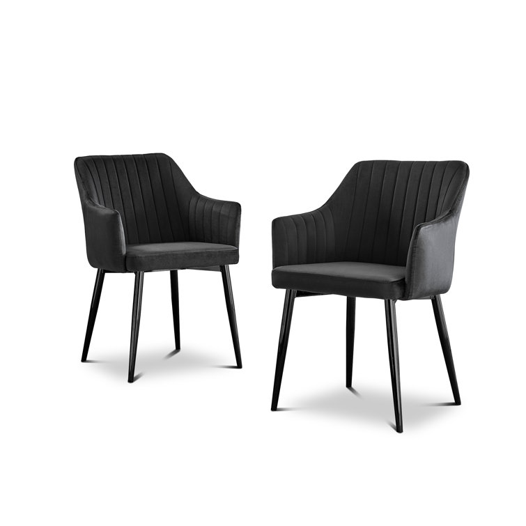 2x Calla Upholstered Velvet Kitchen Modern Dining Chairs with Black Legs