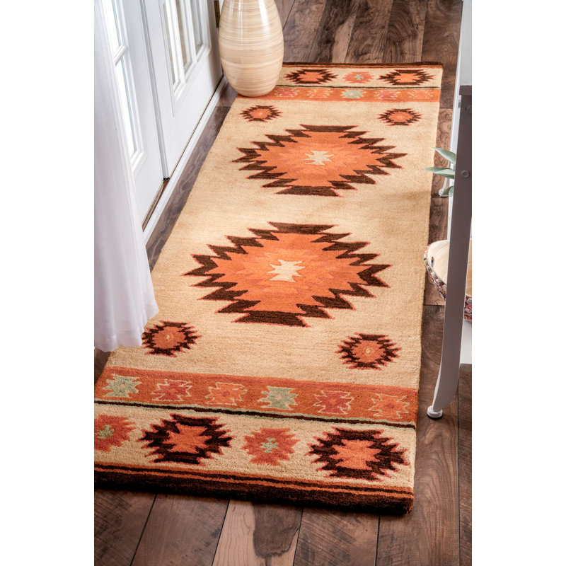 Southwestern Wool Hand Woven Area Rug, Runner 76 x 366cm