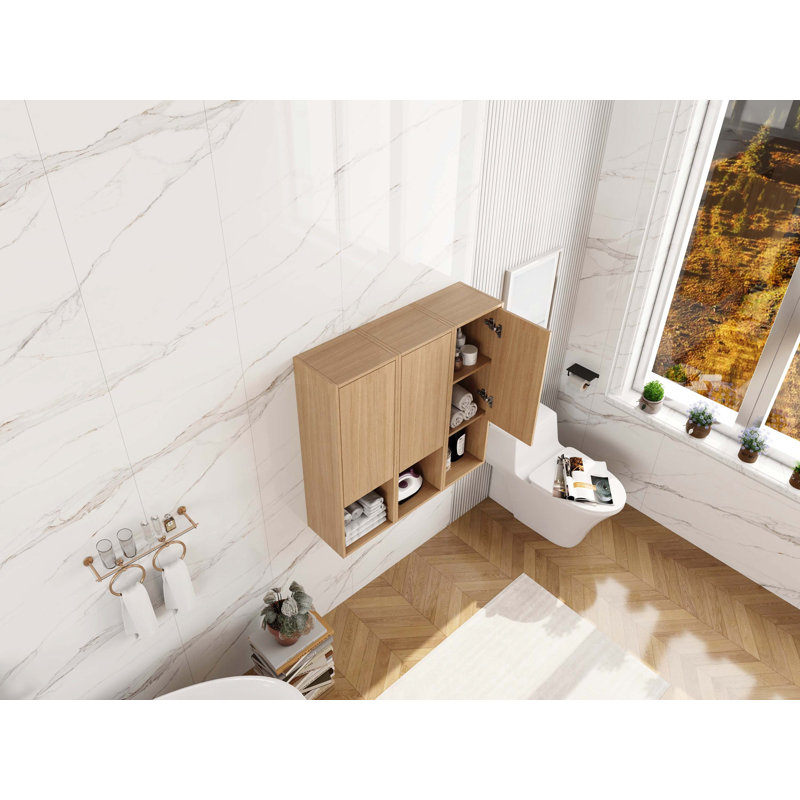 36 Inch Original Oak Wall Hanging Storage Cabinet, Soft Close Door Combined KD Side Cabinet, Oak