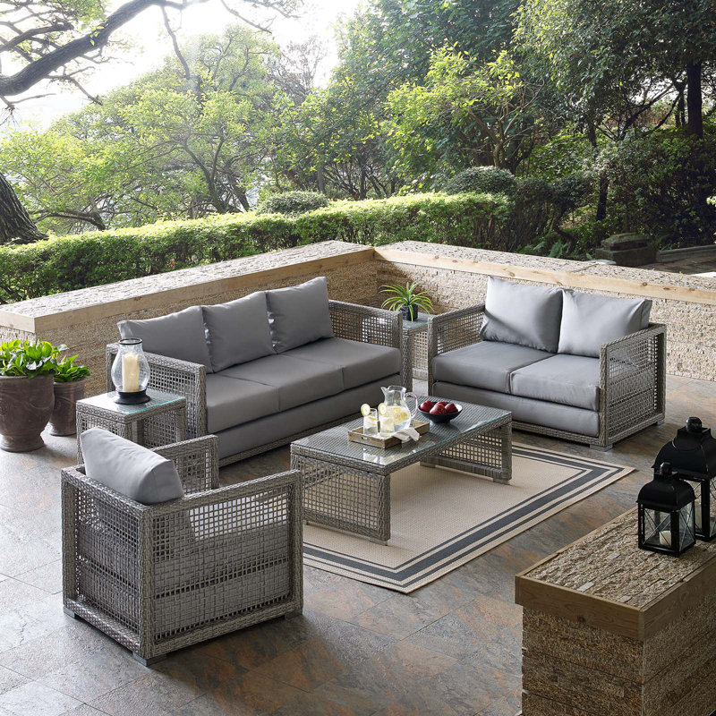 Aura 6 Piece Outdoor Patio Wicker Rattan Set, Gray