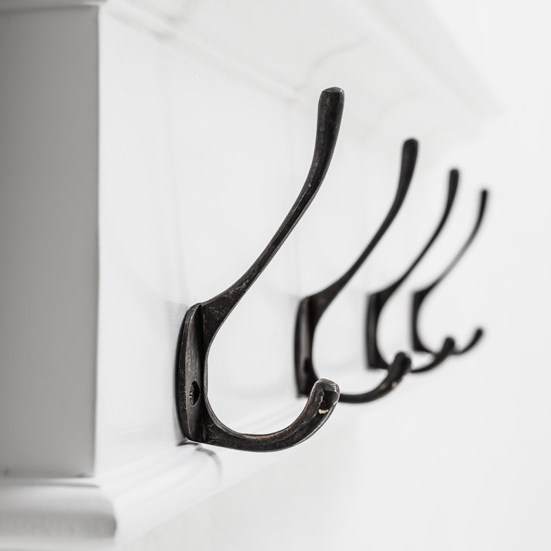 28" Solid Wood Four Hook Wall Mount Coat Rack, Pure White