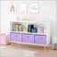 Bibliothèque pour enfants avec tiroirs en tissu pliables, présentoir à livres et armoire de rangement pour jouets, blanc / mauve