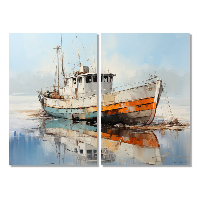Bateau de pêche au port III - décor mural bord de mer, 36" H x 48" W, Wrapped Canvas, Does Not Apply