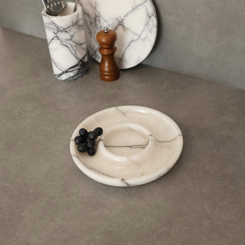Sicily Lila Marble Platter, 8.7 in Diameter x 1.2 in Height | 100% Authentic White Marble | Elegant Serving Tray for Entertaining & Home Decor | Perfect for Cheese, Fruits, & Desserts, Durable & Stylish Design