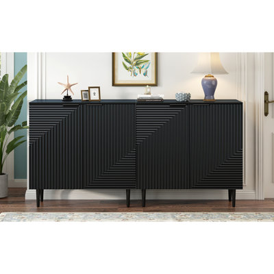 Ensemble de 2 armoires latérales minimalistes modernes Solution de rangement polyvalente Tablettes réglables Conception de porte géométrique parfaite comme meuble télé