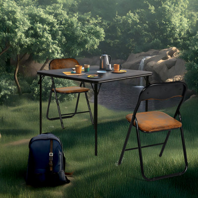 Fern 34" Folding Outdoor Table, Small Square Steel Patio Table with Rounded Edges