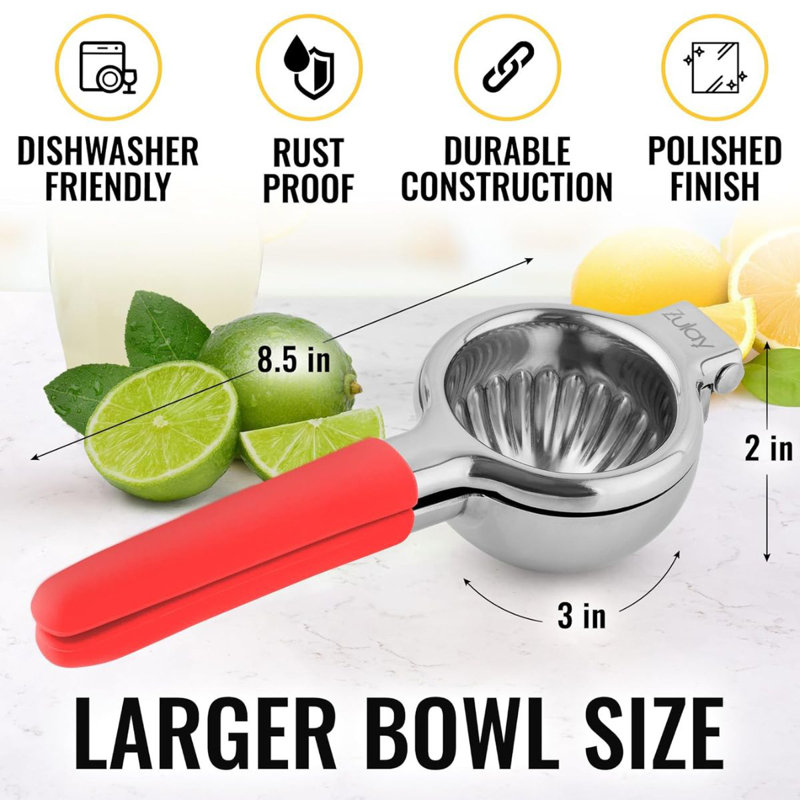 Zulay Kitchen Stainless Steel Lemon Squeezer Manual Citrus Press Juicer and Lime Squeezer, Raspberry Red