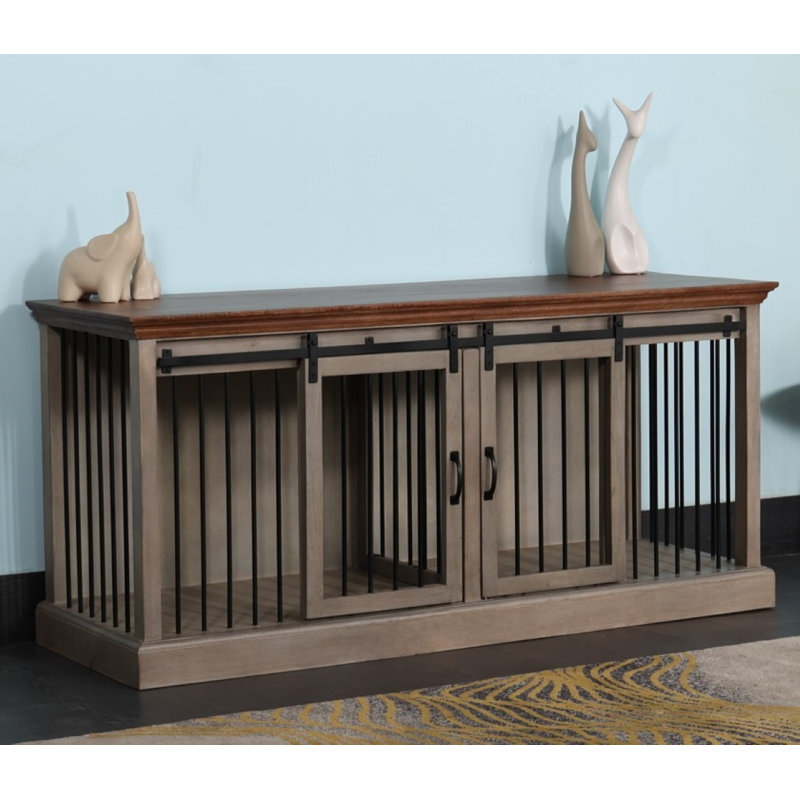 Cage pour chien Chingford, Gris antique / noyer, Moyen (H 35 po x l 76 po x P 25 po)